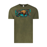 Vintage Olive Bison with leopard and turquoise Vintage Tee - RanaPortraitStore