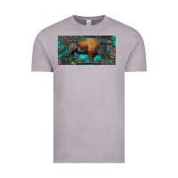 Vintage Zinc Bison with leopard and turquoise Vintage Tee - RanaPortraitStore