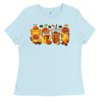 Baby Blue Thanksgiving Coffee Cups Ladies Tee - texasbilliewilder