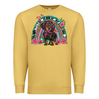 Dachshund Dog Pink  Floral Rainbow Premium Sweatshirt | Teevron