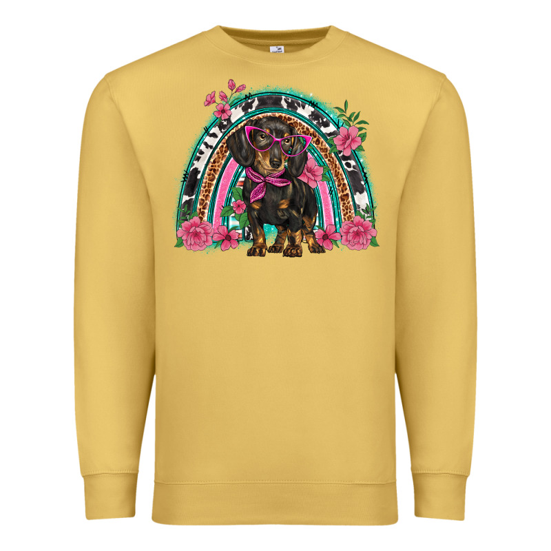 Dachshund Dog Pink  Floral Rainbow Premium Sweatshirt by BarkalooDesign | Teevron