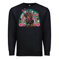 Black dachshund dog pink  floral rainbow Premium Sweatshirt - BarkalooDesign