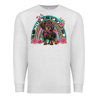 Oatmeal Heather dachshund dog pink  floral rainbow Premium Sweatshirt - BarkalooDesign