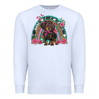White dachshund dog pink  floral rainbow Premium Sweatshirt - BarkalooDesign
