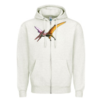 Oatmeal Heather dinosaur pterodactyl Zipper Hoodie - Artiststas