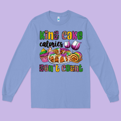 King Cake Calories Don't Count Mardi Gras Long Sleeve Tee Designed By Oliviacreatesart