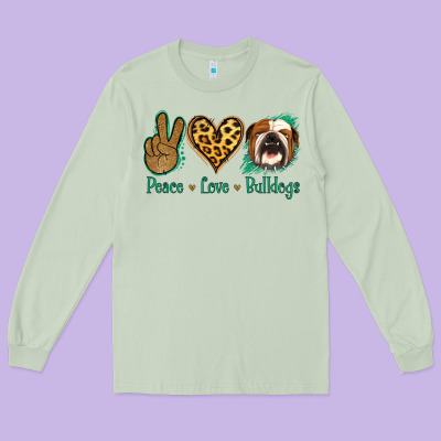 Peace Love Bulldog Long Sleeve Tee Designed By Jasminsmagicworld