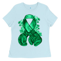 Baby Blue Emerald green ribbon Liver Cancer boxing gloves Ladies Tee - NancyCooperArtShop