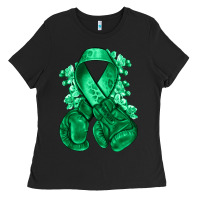 Black Emerald green ribbon Liver Cancer boxing gloves Ladies Tee - NancyCooperArtShop