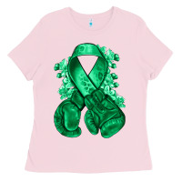 Bubblegum Pink Emerald green ribbon Liver Cancer boxing gloves Ladies Tee - NancyCooperArtShop