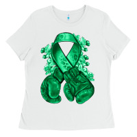 White Emerald green ribbon Liver Cancer boxing gloves Ladies Tee - NancyCooperArtShop