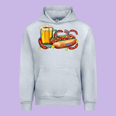 Hot Dog And Beer With Stars And Usa Flags Urban Hoodie Designed By Adodesignshop