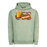 Pigment Oil Green hot dog and beer with stars and usa flags Urban Hoodie - AdoDesignShop