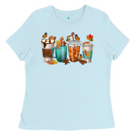 Baby Blue Thankful Coffee Cups Ladies Tee - texasbilliewilder