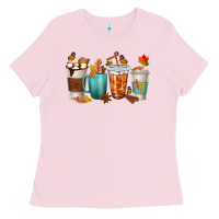 Bubblegum Pink Thankful Coffee Cups Ladies Tee - texasbilliewilder