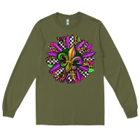 Army Green mardi gras sunflower Long Sleeve Tee - OliviaCreatesArt