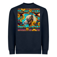 Navy Haflinger Horse Aztec Heavyweight Sweatshirt - LillyAllenDesigns