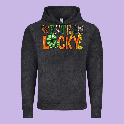 Western Lucky With Clover St. Patricks Day Vintage Hoodie Designed By Howdyjamesfarm