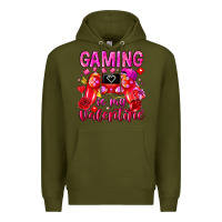 Army Green Gaming is My Valentine Premium Hoodie - CowhideDigitalArt