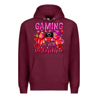 Burgundy Gaming is My Valentine Premium Hoodie - CowhideDigitalArt