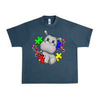 Midnight Navy autism hippopotamus Urban Heavy Tee - CowGirlArtShop