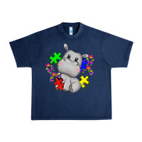 Navy autism hippopotamus Urban Heavy Tee - CowGirlArtShop