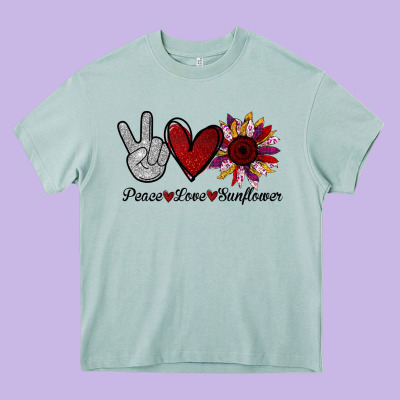 Peace Love Sunflower Heavy Core Tee Designed By Bettercallsaul