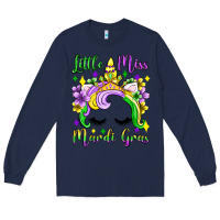 Navy little miss mardi gras unicorn  olivia Long Sleeve Tee - OliviaCreatesArt