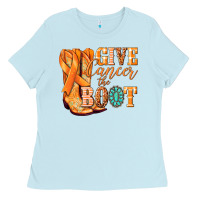 Baby Blue Give Cancer the boot Kidney Cancer orange ribbon Ladies Tee - NancyCooperArtShop