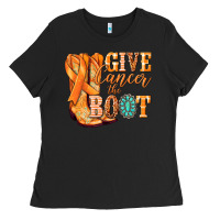 Black Give Cancer the boot Kidney Cancer orange ribbon Ladies Tee - NancyCooperArtShop