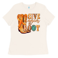 Give Cancer The Boot Kidney Cancer Orange Ribbon Ladies Tee | Teevron