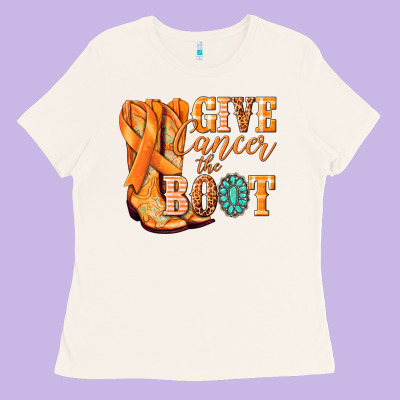 Give Cancer The Boot Kidney Cancer Orange Ribbon Ladies Tee Designed By Nancycooperartshop