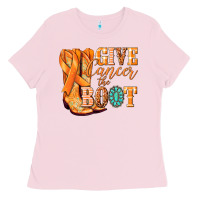 Bubblegum Pink Give Cancer the boot Kidney Cancer orange ribbon Ladies Tee - NancyCooperArtShop