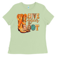 Matcha Give Cancer the boot Kidney Cancer orange ribbon Ladies Tee - NancyCooperArtShop