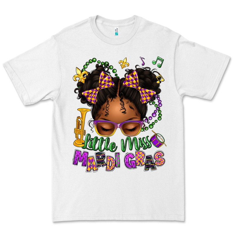 Little Miss Mardi Gras Afro Messy Bun Kid Premium Tee by texasbilliewilder | Teevron