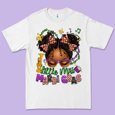 Little Miss Mardi Gras Afro Messy Bun Kid Premium Tee Designed By Texasbilliewilder