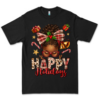 Black happy holidays christmas afro messy bun Premium Tee - texasbilliewilder