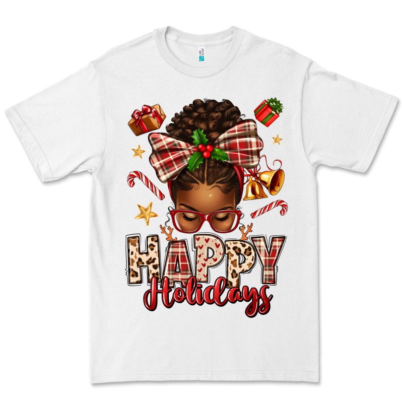 Happy Holidays Christmas Afro Messy Bun Premium Tee by texasbilliewilder | Teevron