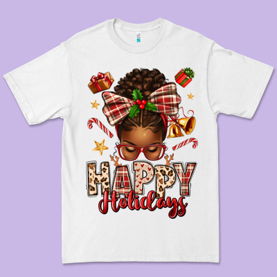 Happy Holidays Christmas Afro Messy Bun Premium Tee Designed By Texasbilliewilder