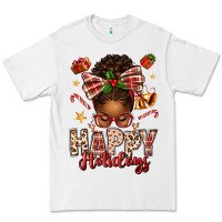 White happy holidays christmas afro messy bun Premium Tee - texasbilliewilder