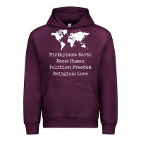 Mauve Wine birthplace earth race human politics freedom religion love t shirt Urban Hoodie - longCreatives