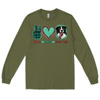 Army Green Peace Love Border Collie Long Sleeve Tee - Jasminsmagicworld