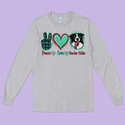 Peace Love Border Collie Long Sleeve Tee Designed By Jasminsmagicworld