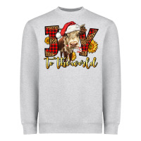 Heather Grey joy to the world christmas cow Heavyweight Sweatshirt - LillyAllenDesigns