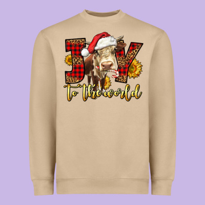 Joy To The World Christmas Cow Heavyweight Sweatshirt Designed By Lillyallendesigns