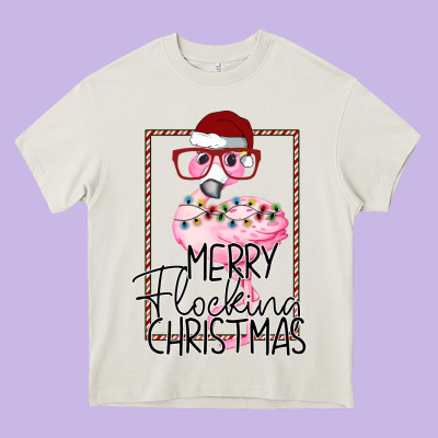 Merryy Flocking Christmas Flamingo Heavy Core Tee Designed By Bettercallsaul