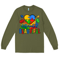 Army Green different is beautiful autism Long Sleeve Tee - OliviaCreatesArt