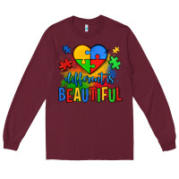Burgundy different is beautiful autism Long Sleeve Tee - OliviaCreatesArt