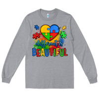 Heather Grey different is beautiful autism Long Sleeve Tee - OliviaCreatesArt