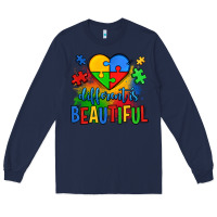 Navy different is beautiful autism Long Sleeve Tee - OliviaCreatesArt